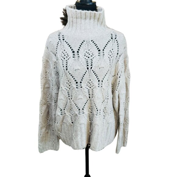 Masai Felisa Copenhagen Fisherman Cable Knit Ivory Turtleneck Wool Sweater S - Picture 2 of 7